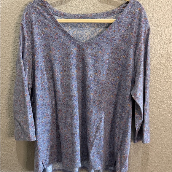 J. Jill Tops - J. Jill Light  Blue Paisley V-Neck Women's Top Forward Seam Tee 2X